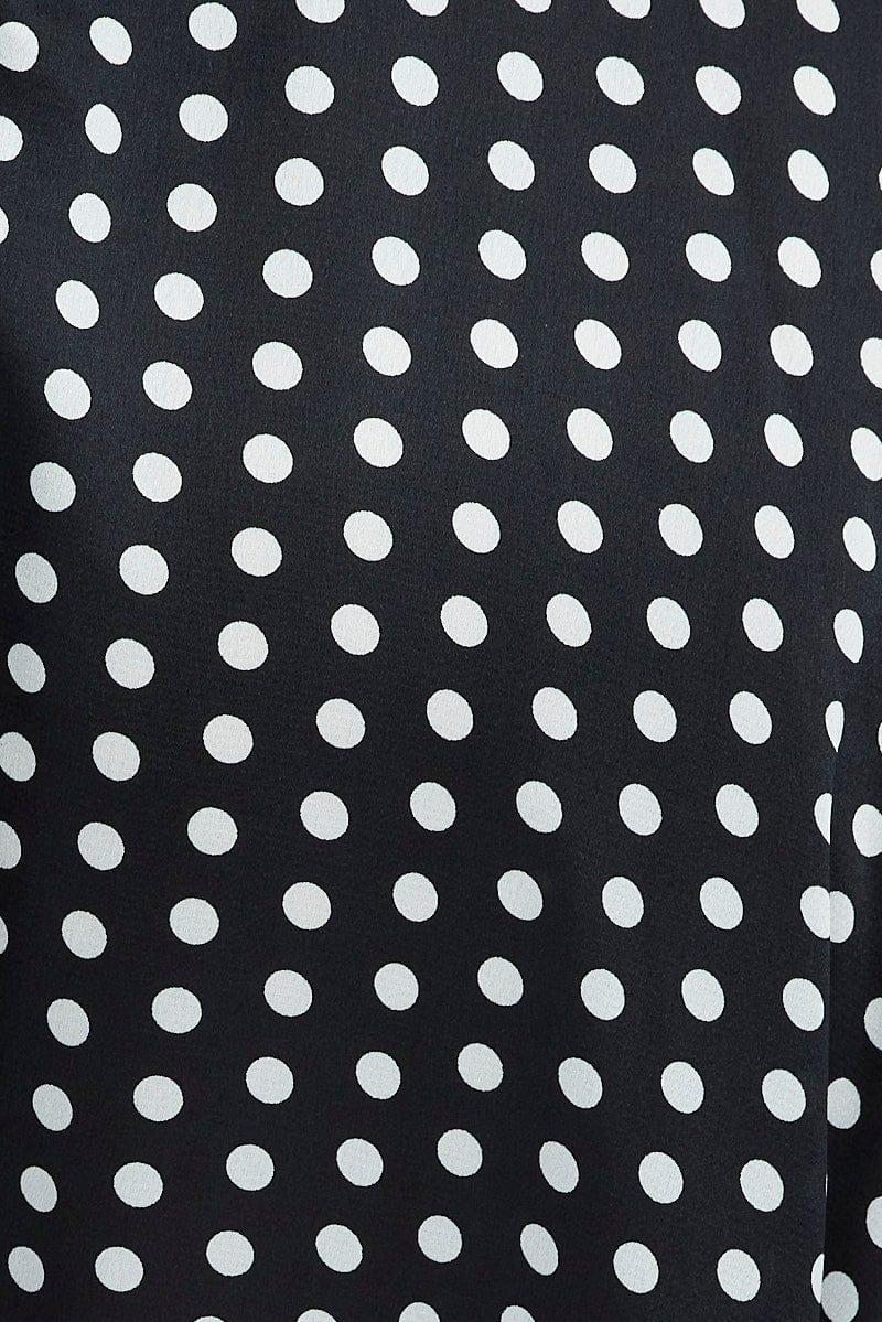 Black Polka Dot Midi Dress Sleeveless High Neck Satin for YouandAll Fashion