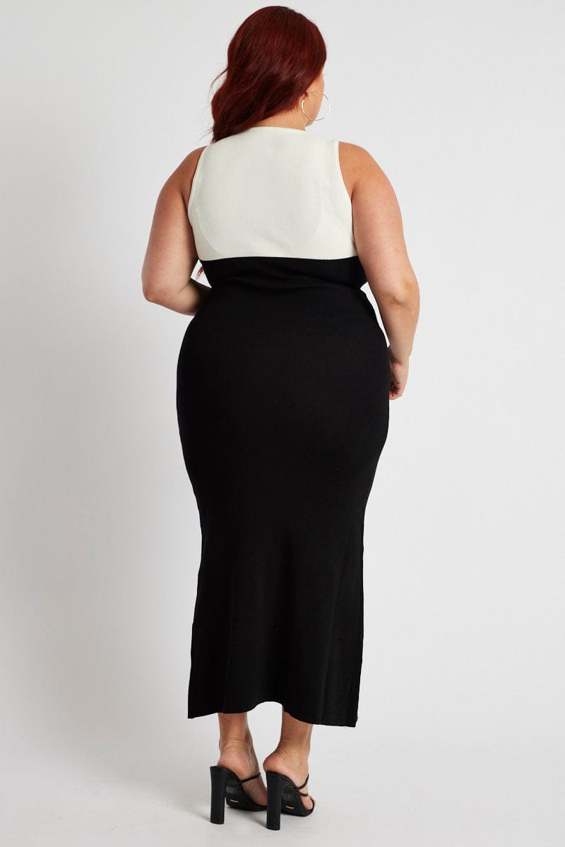 Black Colourblock Knit Midi Dress for YouandAll Fashion