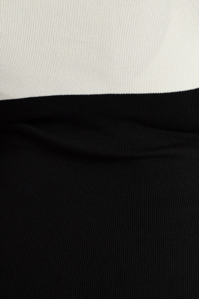 Black Colourblock Knit Midi Dress for YouandAll Fashion
