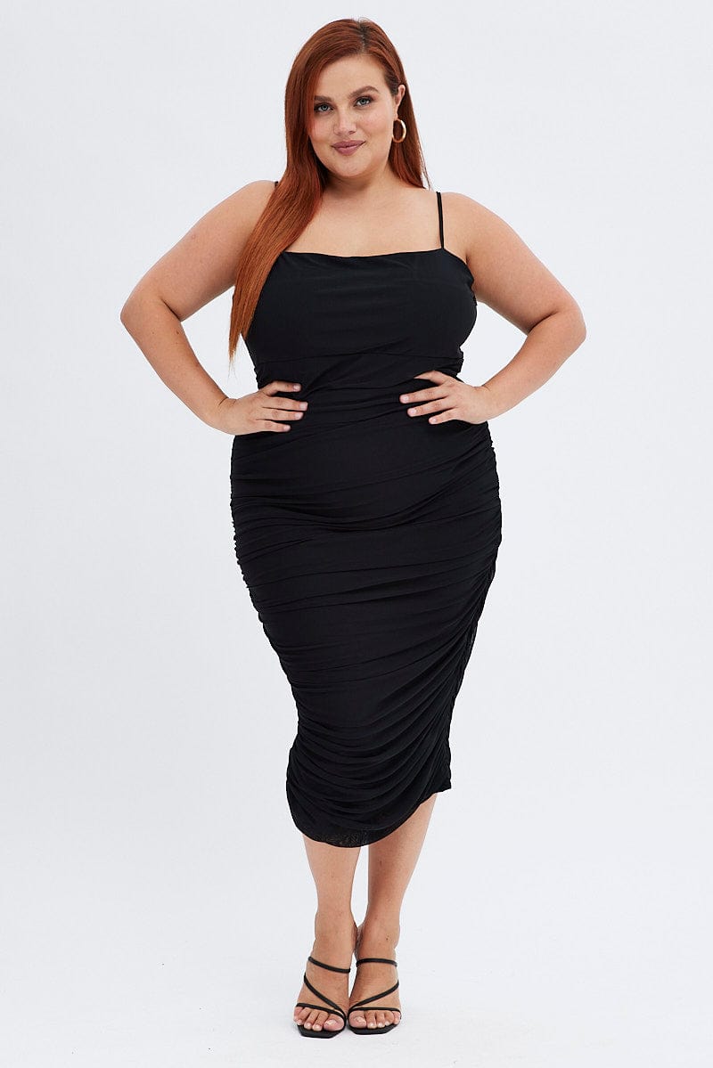 Black Bodycon Dress Sleeveless Midi Mesh for YouandAll Fashion