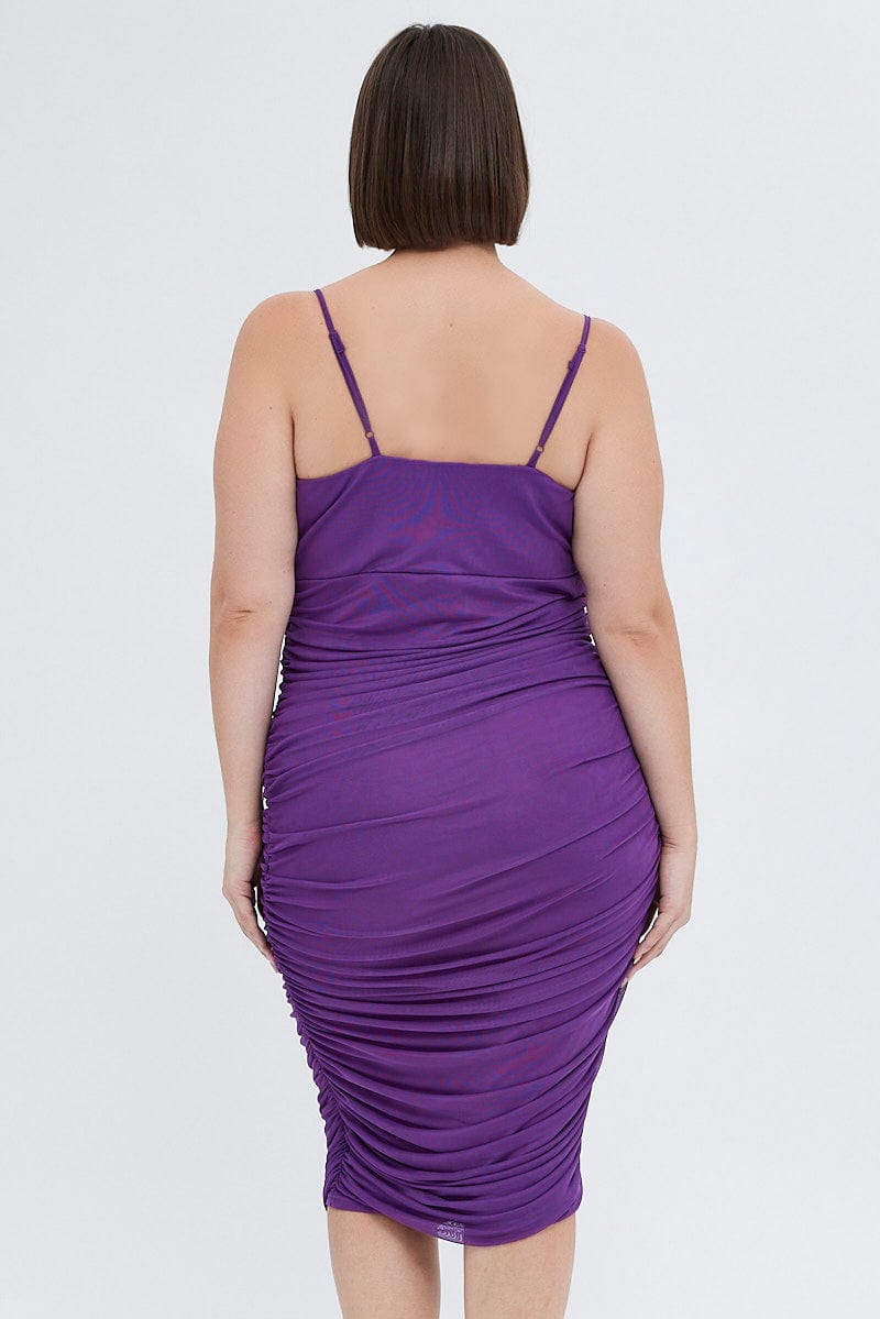 Purple Bodycon Dress Sleeveless Midi Mesh for YouandAll Fashion