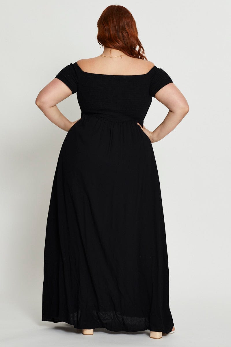 Black Short Sleeve Shirred Maxi Dress For Women By You And All
