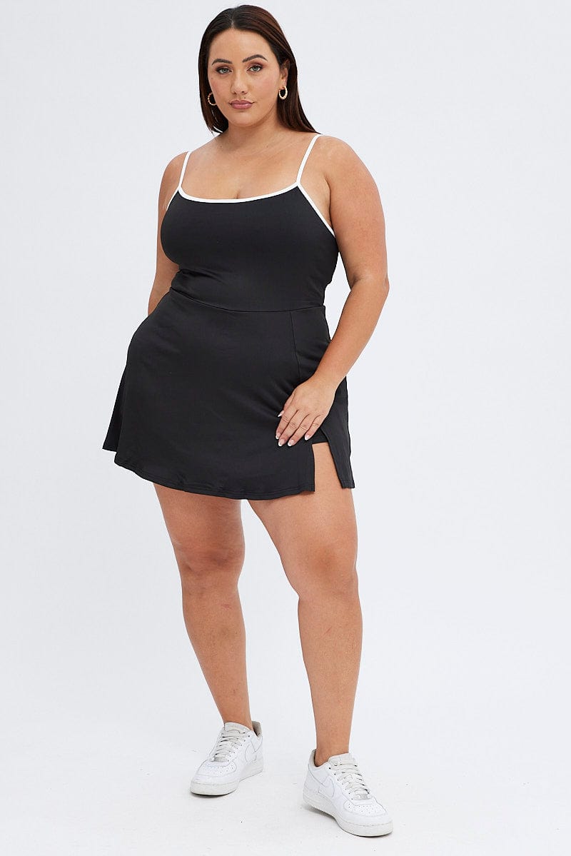 Black Tennis Dress With Inbuilt Shorts Jersey Contrast Black Tennis Dress With Inbuilt Shorts Jersey Contrast