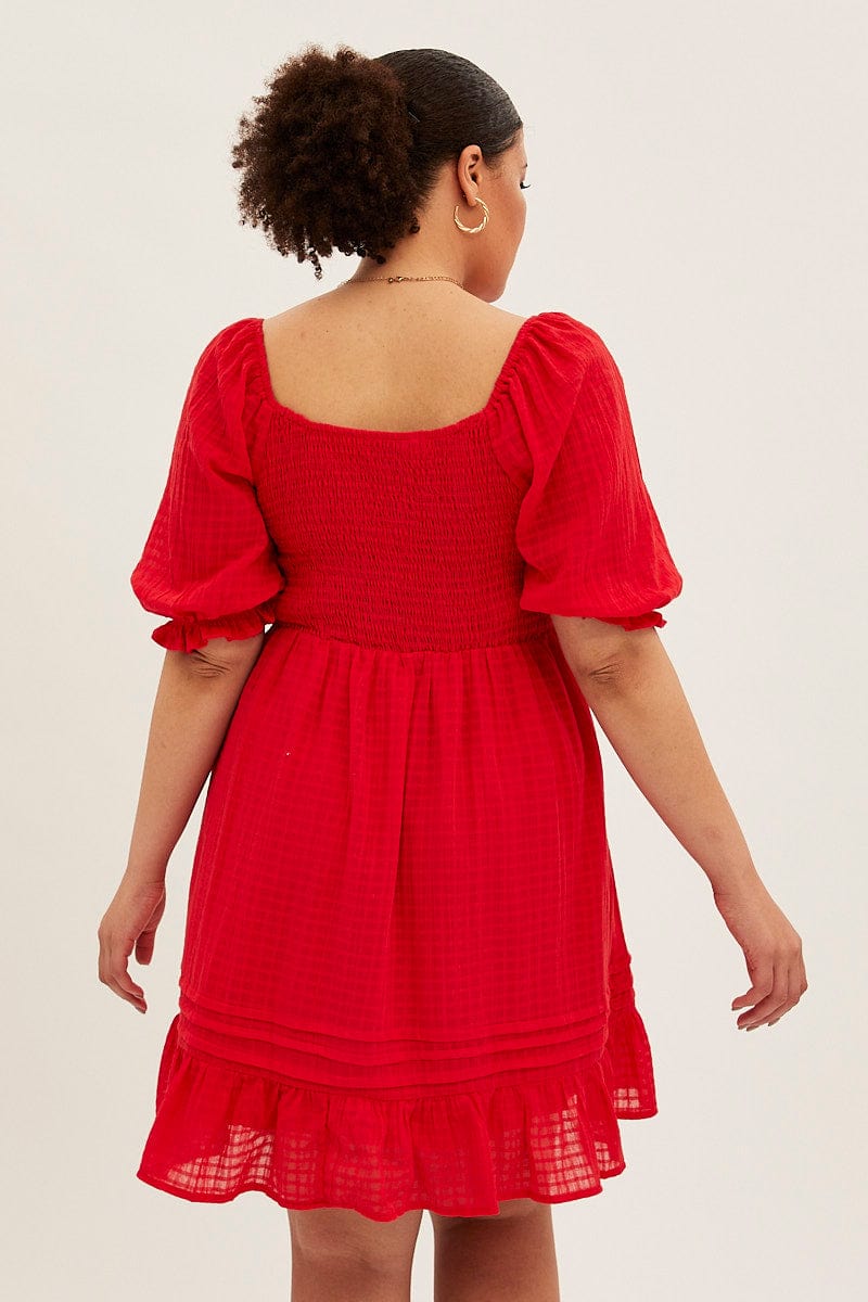 Red Fit And Flare Dress Short Sleeve Sweetheart Neck for YouandAll Fashion