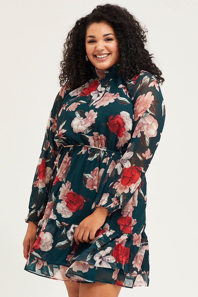 Floral Prt Sleeve High Neck Long For Women By You And All
