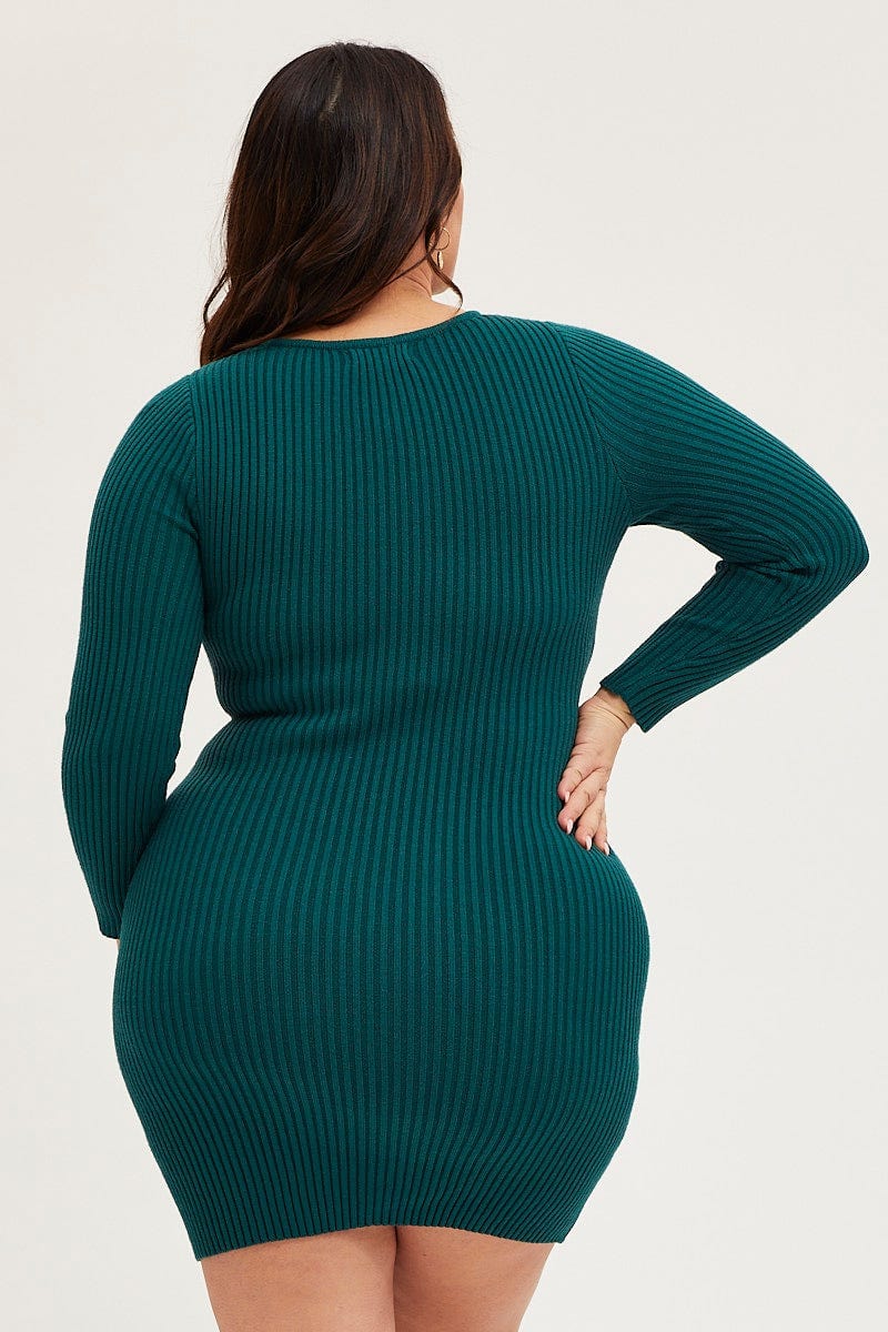 Green Bodycon Dress Long Sleeve Knit Waist Tie For Women By You And All