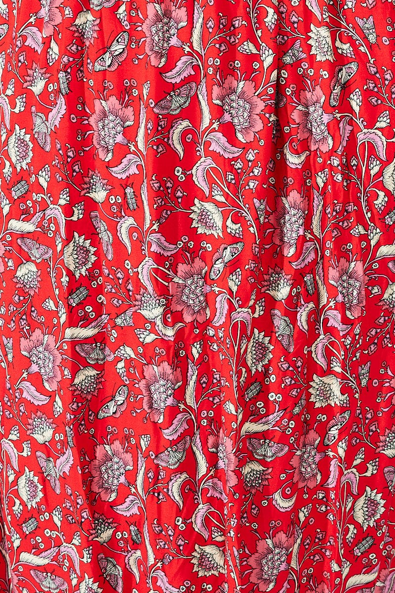 Red Boho Maxi Dress Short Sleeve Shirred for YouandAll Fashion