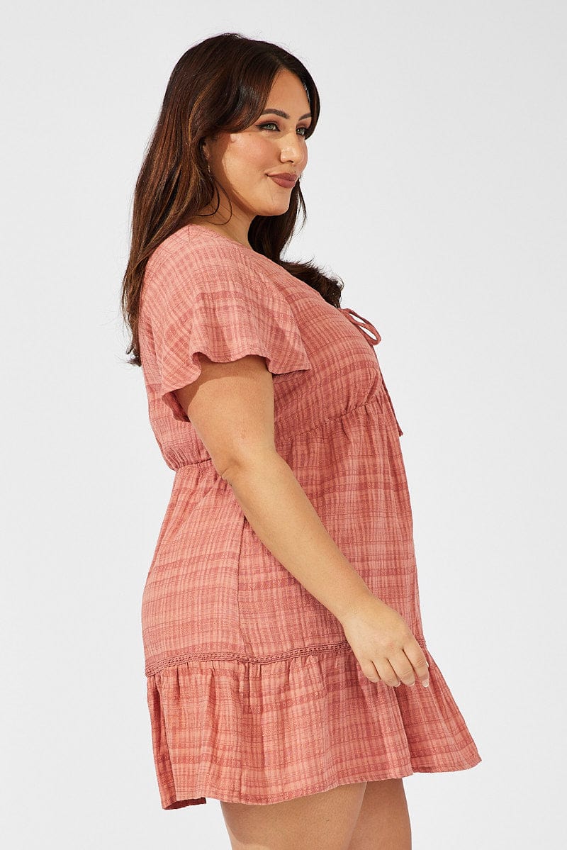 Brown Smock Dress Short Sleeve Textured