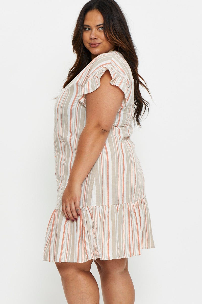 Stripe Smock Dress V-Neck Short Sleeve For Women By You And All