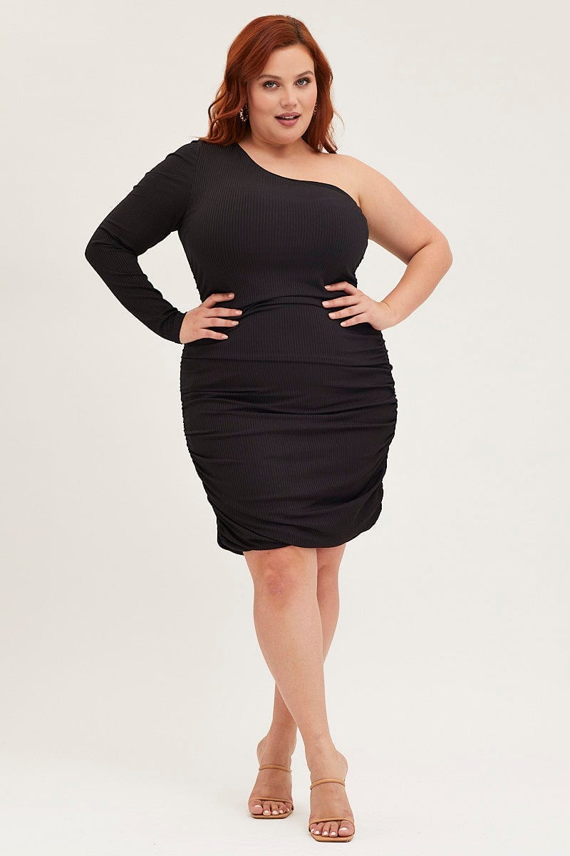 black long sleeve bodycon dress plus size Plus Size Black Bodycon Dress One Shoulder Long Sleeve Jersey | You + All | Shop Online