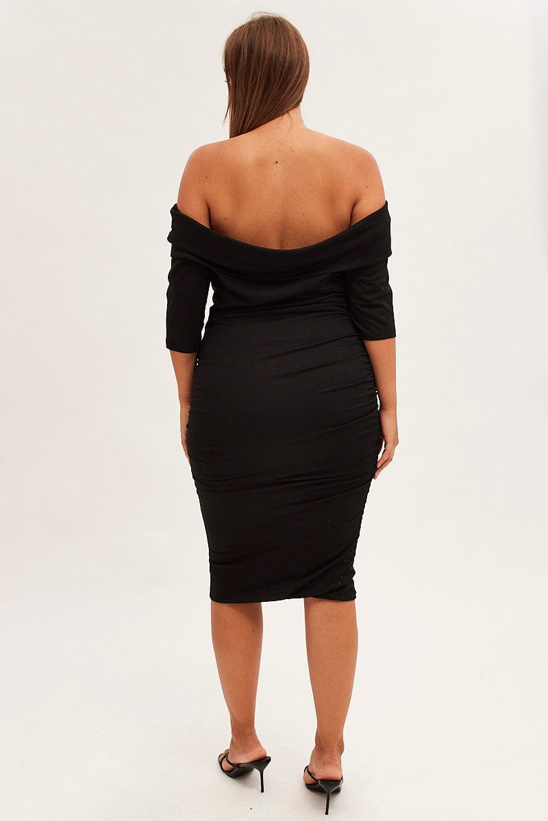 Black Midi Dress Off Shoulder Bodycon Jersey | You & All Black Midi Dress Off Shoulder Bodycon Jersey | You & All