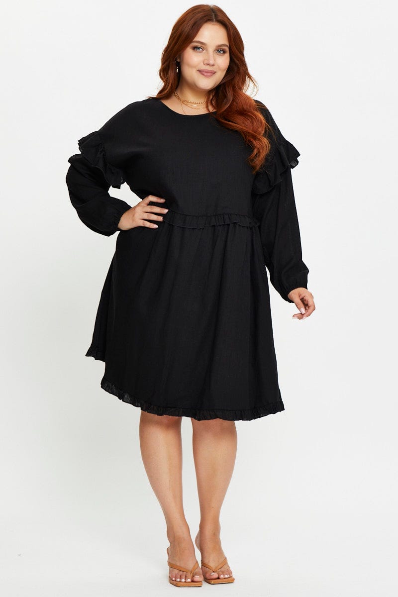 Black Plus Frill Smock Dress For Women By You And All