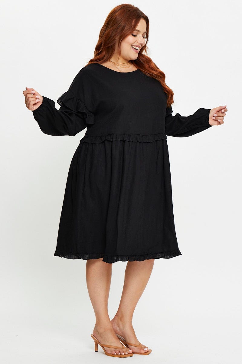Black Plus Frill Smock Dress For Women By You And All