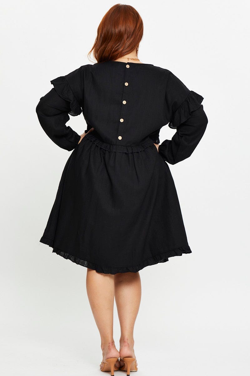 Black Plus Frill Smock Dress For Women By You And All