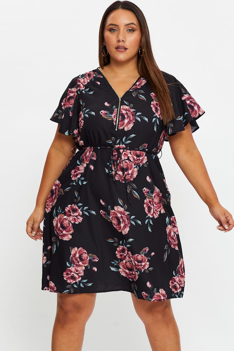 Floral Prt Plus Floral Print Zipper Neck Dress For Women By You And All