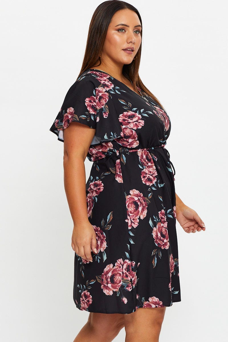 Floral Prt Plus Floral Print Zipper Neck Dress For Women By You And All