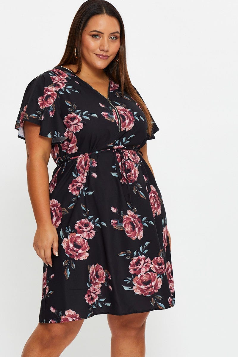 Floral Prt Plus Floral Print Zipper Neck Dress For Women By You And All