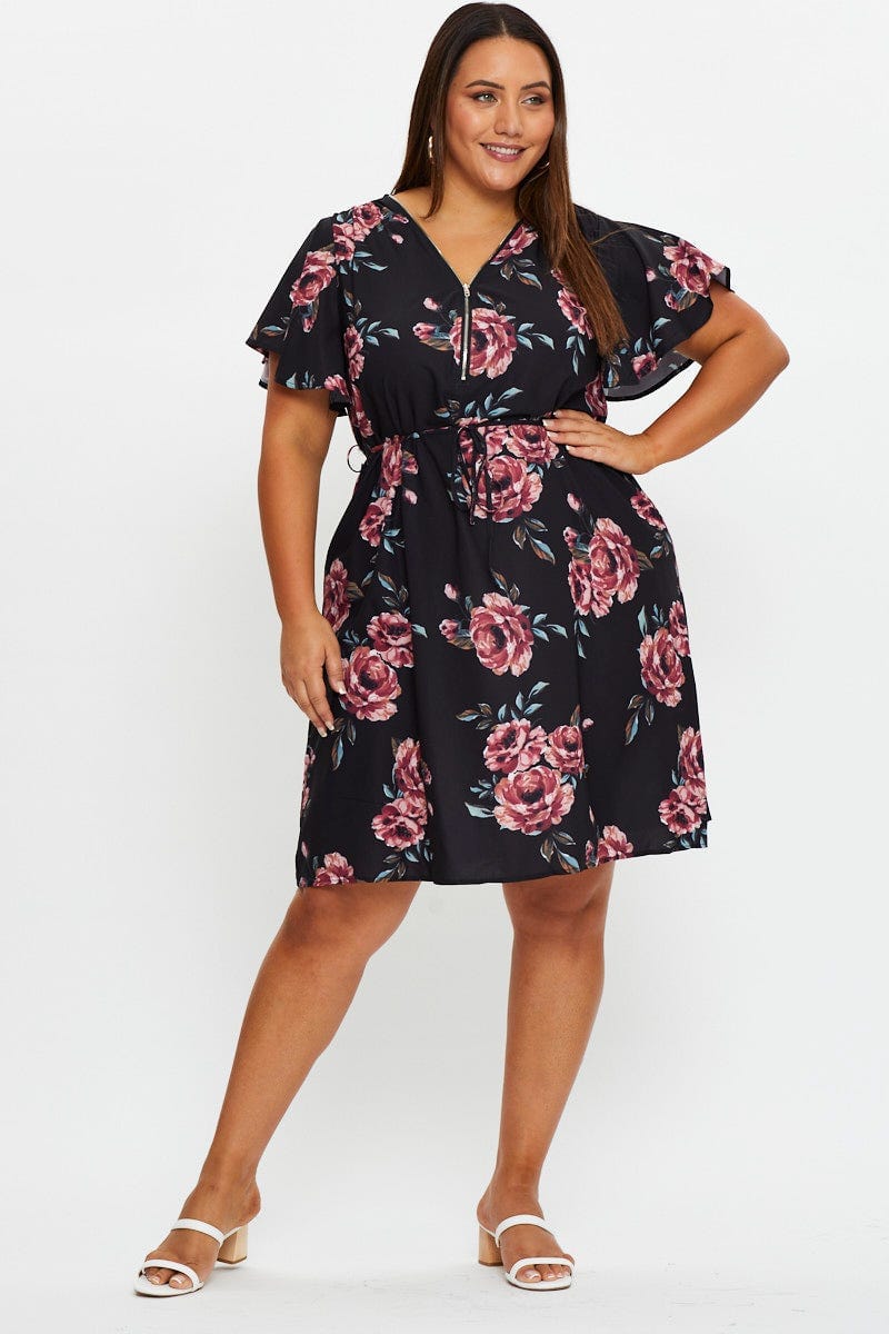 Floral Prt Plus Floral Print Zipper Neck Dress For Women By You And All