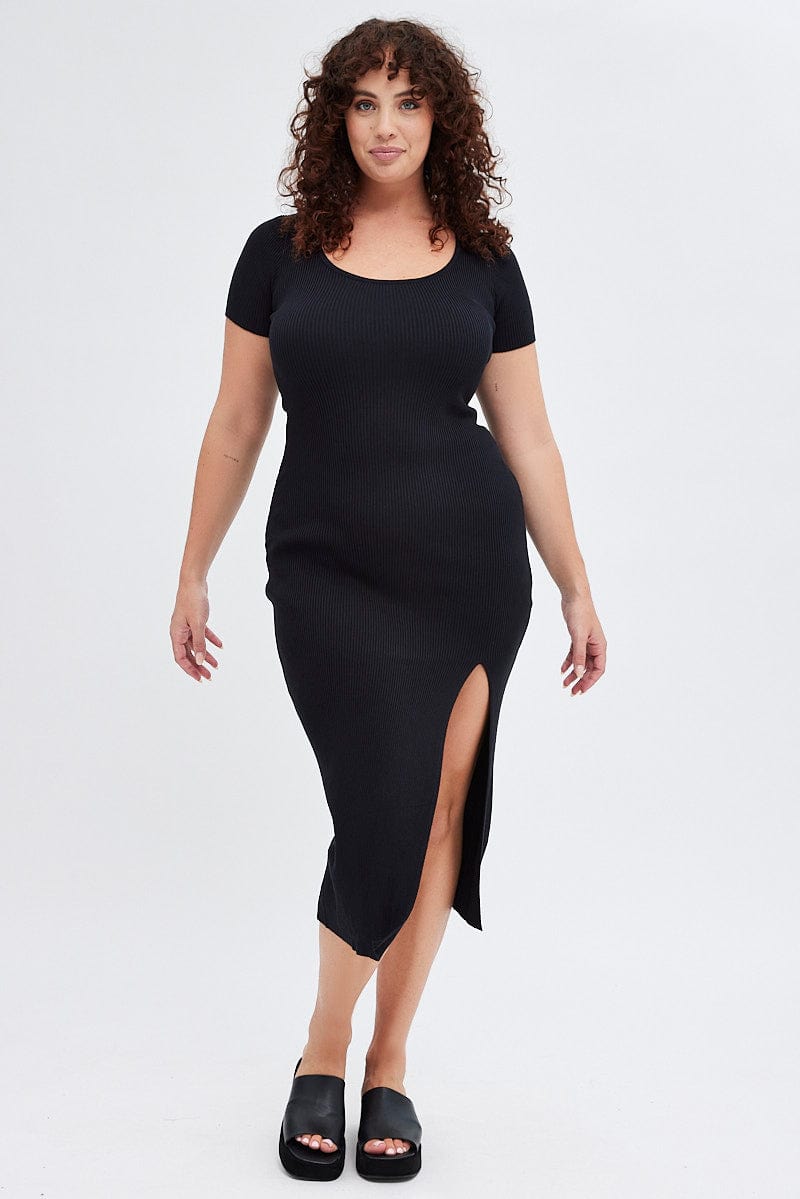 Black Knit Dress Short Sleeve Midi | You & All Black Knit Dress Short Sleeve Midi | You & All