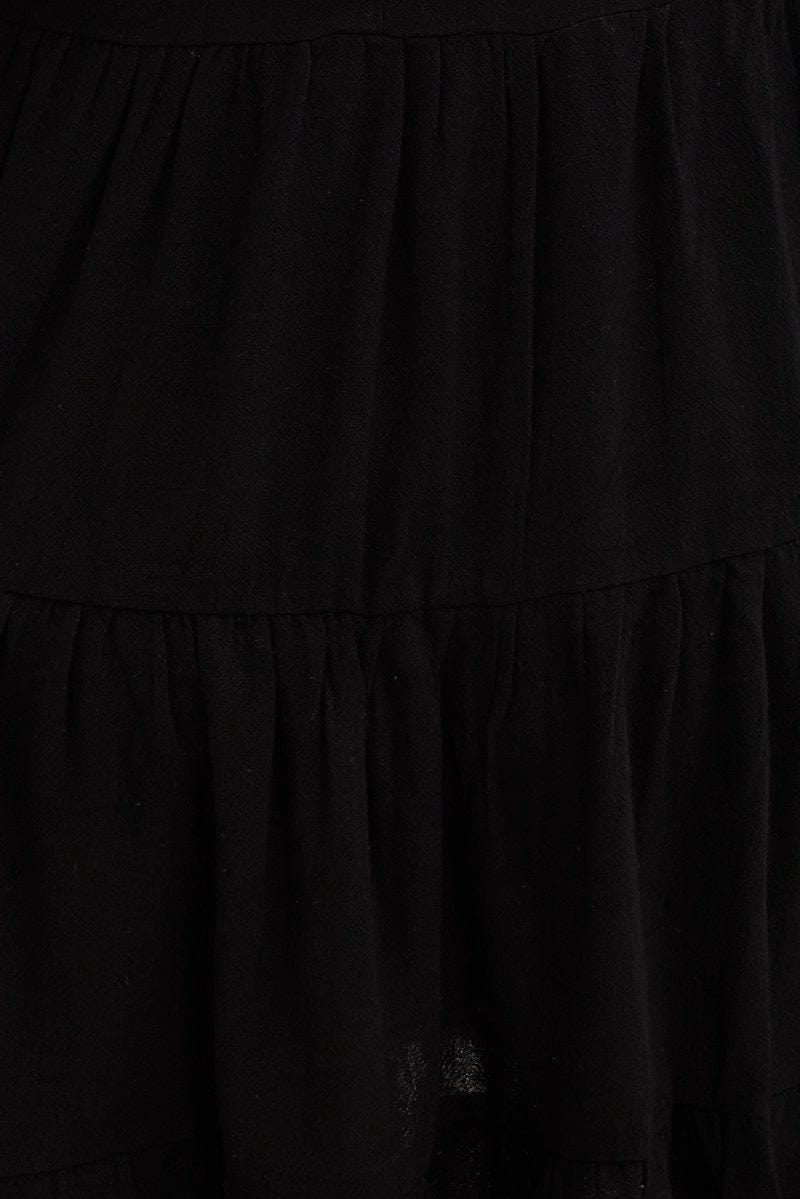 Black Relaxed Dress Short Sleeve V Neck Linen Blend for YouandAll Fashion