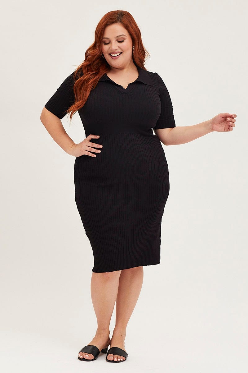 Black Bodycon Dress Colla Short Sleeve Knit For Women By You And All