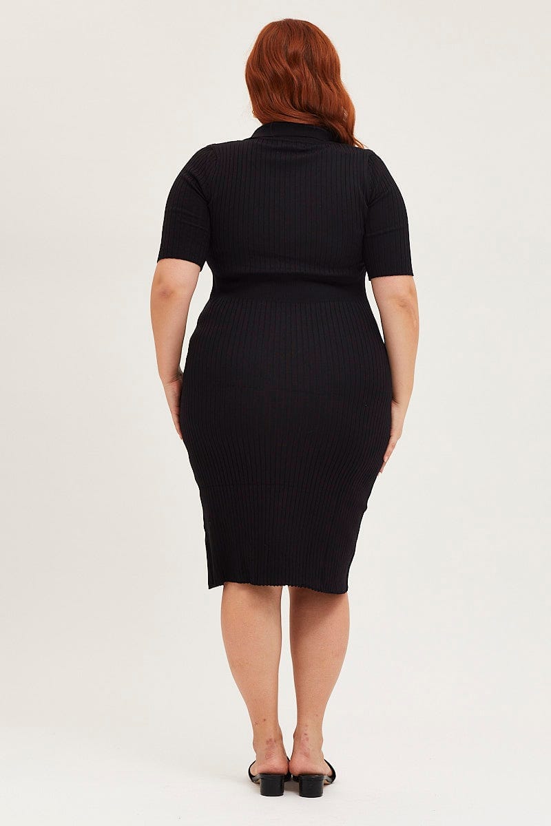 Black Bodycon Dress Colla Short Sleeve Knit For Women By You And All