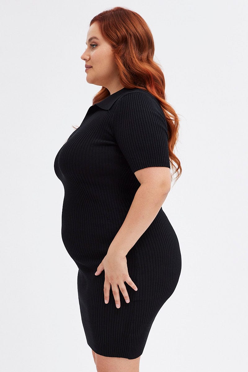 Black Knit Dress Short Sleeve Collared | You & All Black Knit Dress Short Sleeve Collared | You & All