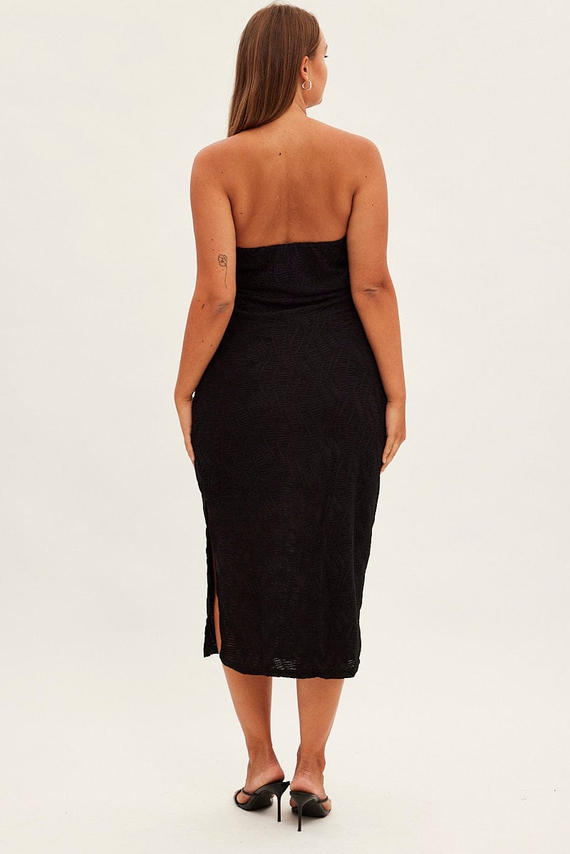 Black Bodycon Dress Strapless Midi Textured for YouandAll Fashion