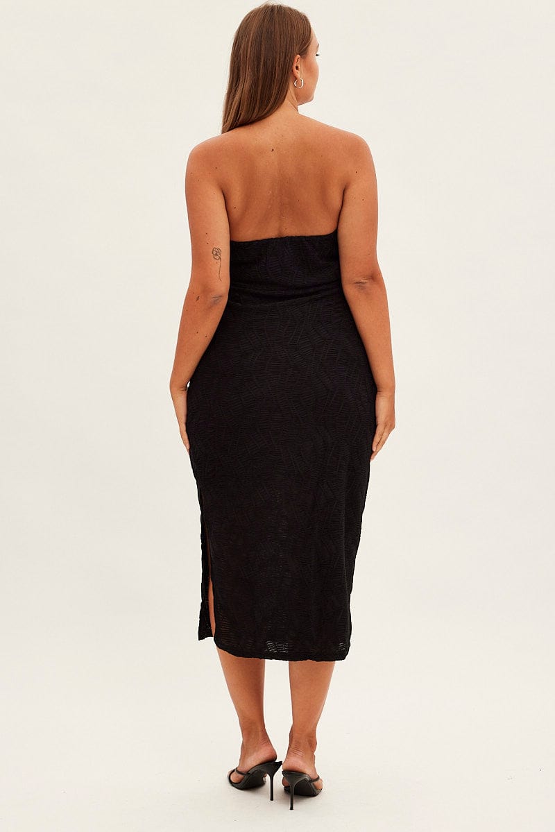 Black Bodycon Dress Strapless Midi Textured