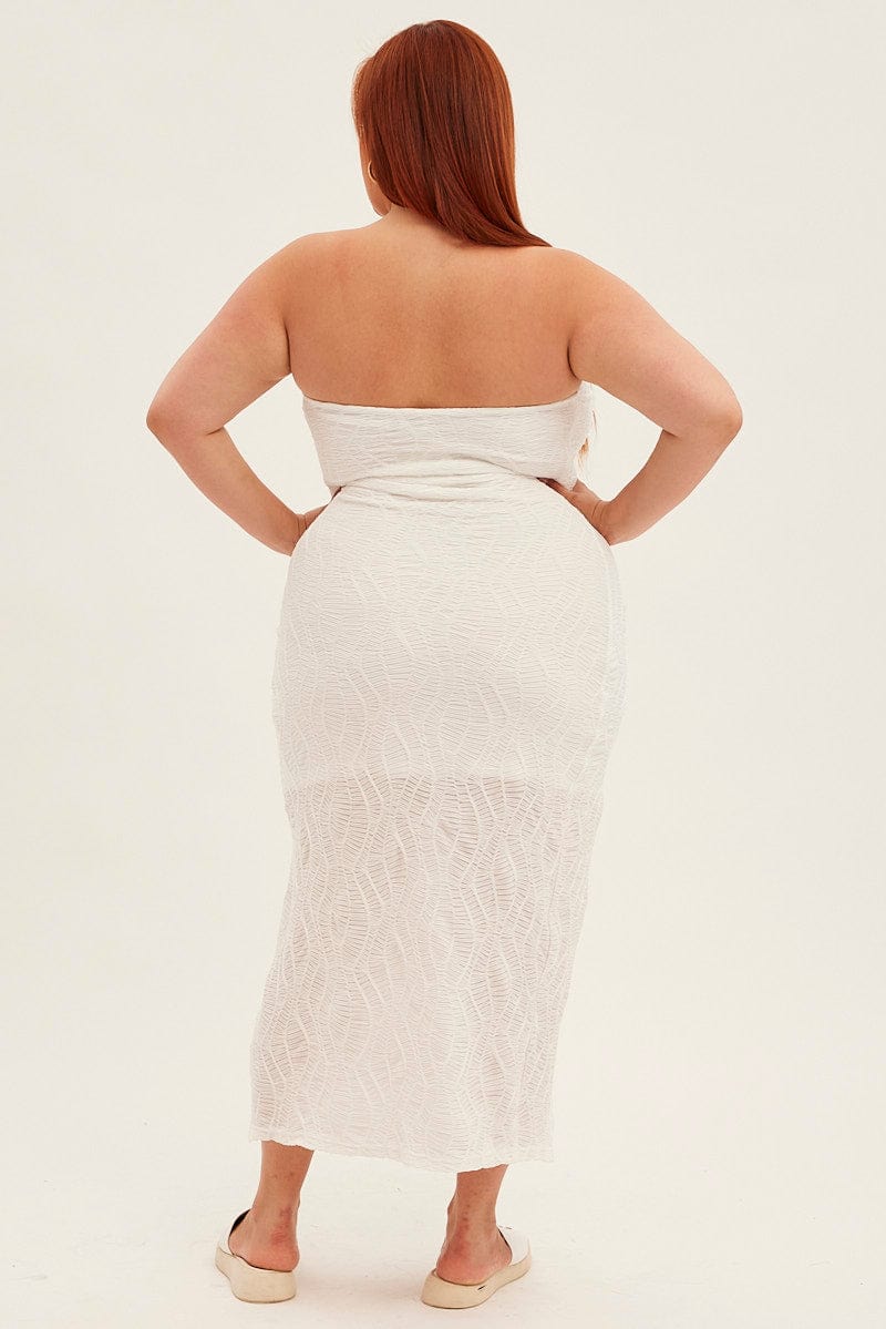 White Bodycon Dress Strapless Midi Textured for YouandAll Fashion