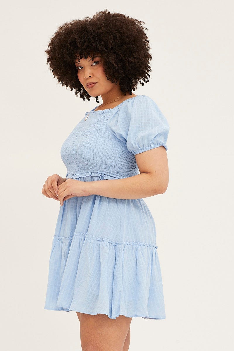 Pale Blue Skater Dress Square Neck Short Sleeve Tie For Women By You And All