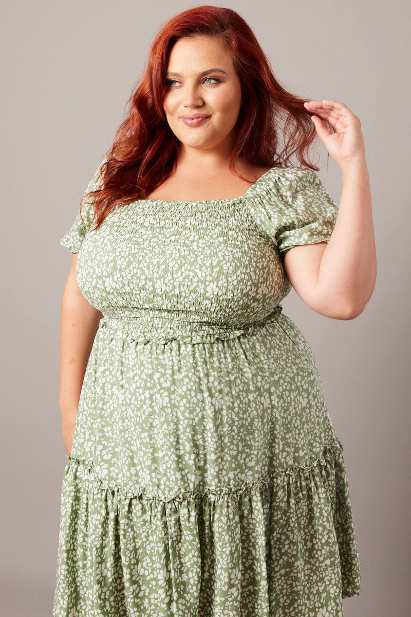 Green Ditsy Shirred Frill Minidress for YouandAll Fashion