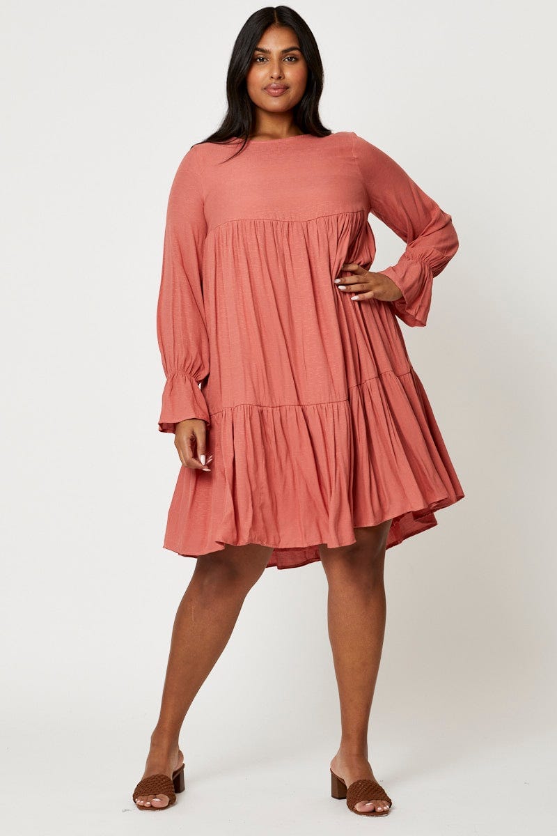 Plus Size Beige Smock Dress Round Neck Long Sleeve Ruffle | You + All | Shop Online | You & All Plus Size Beige Smock Dress Round Neck Long Sleeve Ruffle | You + All | Shop Online | You & All