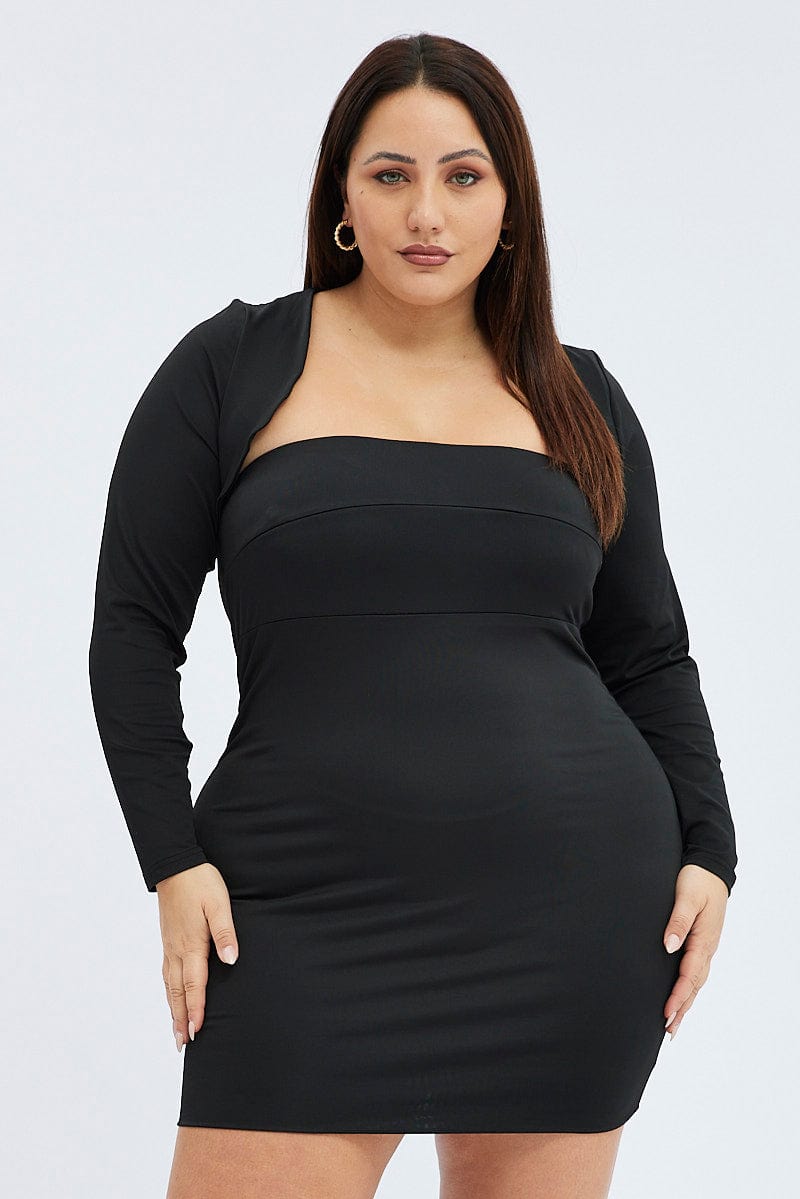 Black Strapless Bodycon Dress Shrug Set | You & All Black Strapless Bodycon Dress Shrug Set | You & All
