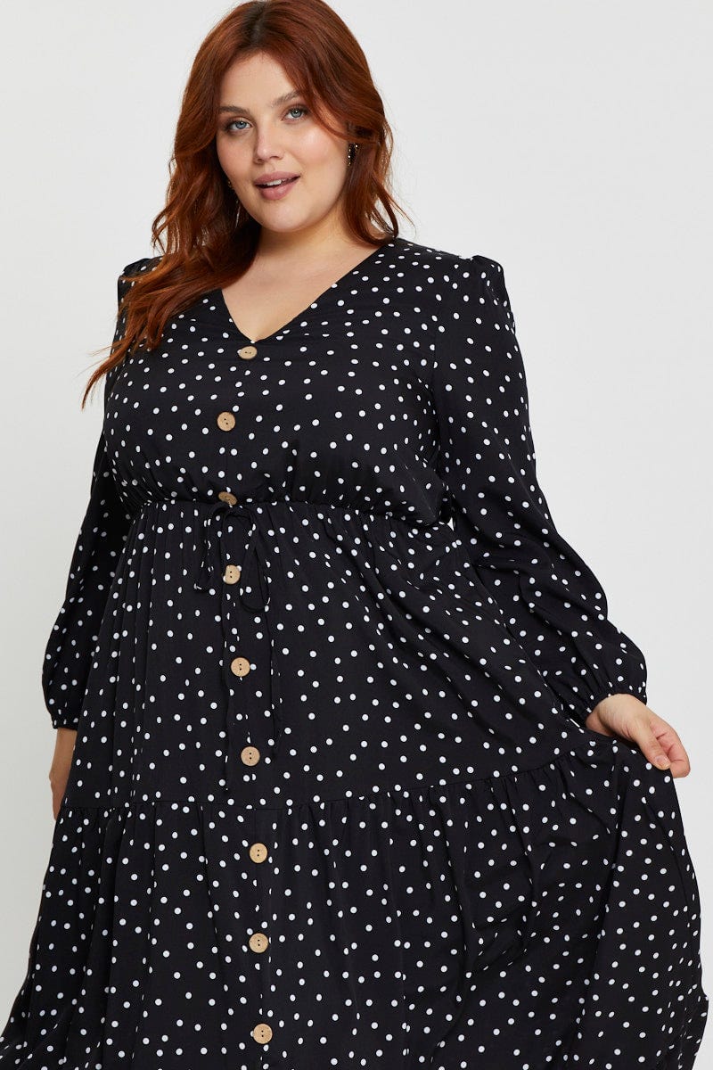Polka Dot Plus Polka Dot Print Button Front Maxi Dress For Women By You And All