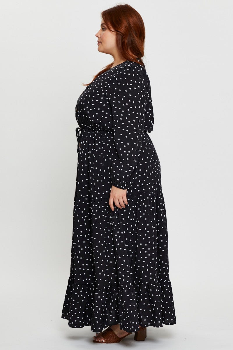 Polka Dot Plus Polka Dot Print Button Front Maxi Dress For Women By You And All