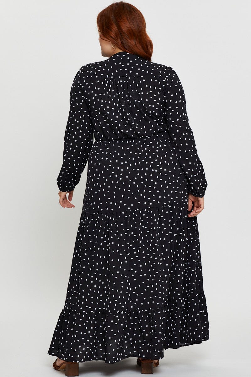 Polka Dot Plus Polka Dot Print Button Front Maxi Dress For Women By You And All