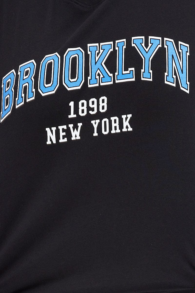 Black T-Shirt Dress Short Sleeve Brooklyn Logo Cotton for YouandAll Fashion