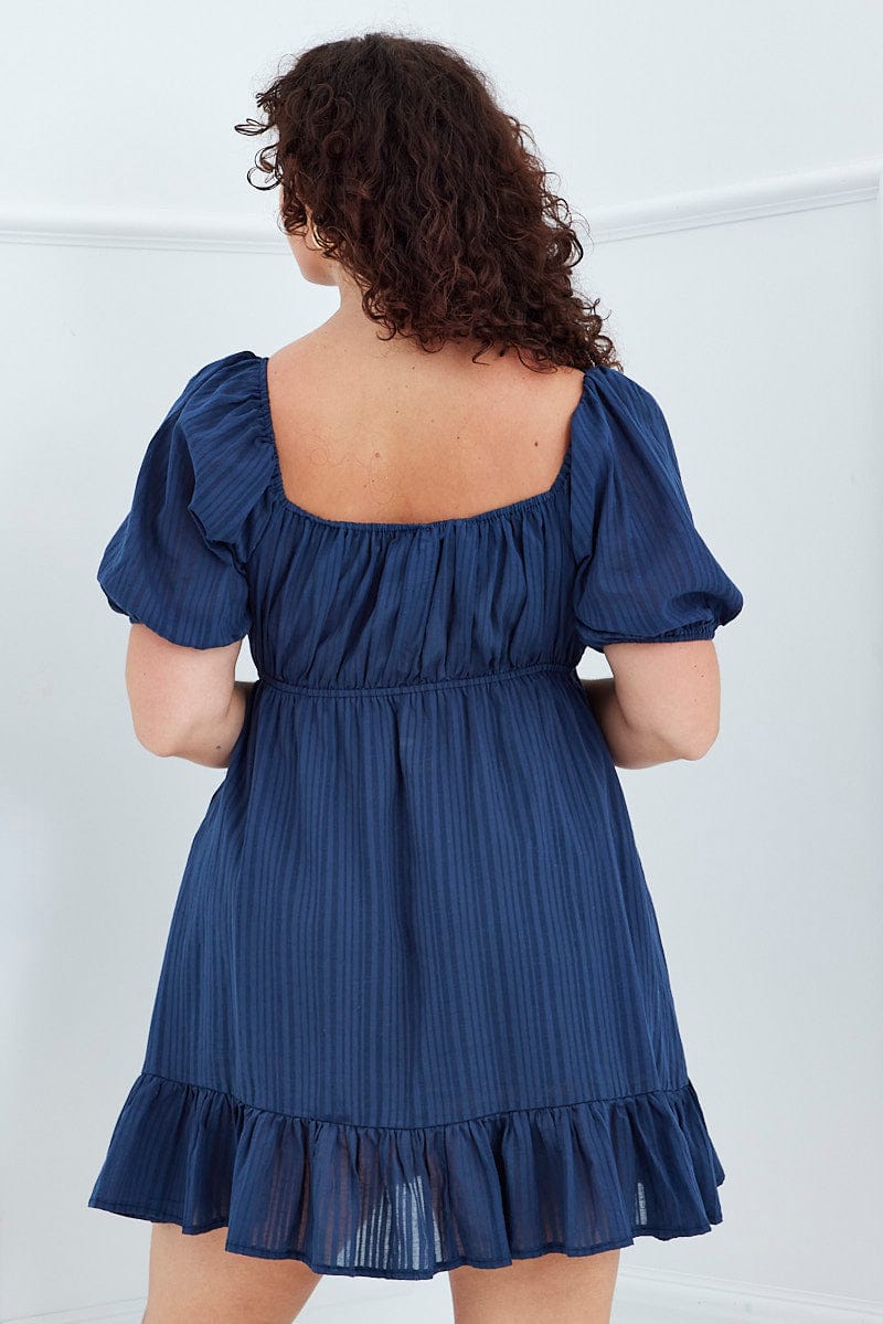Blue Fit And Flare Dress Short Sleeve Ruched Bust | You & All Blue Fit And Flare Dress Short Sleeve Ruched Bust | You & All