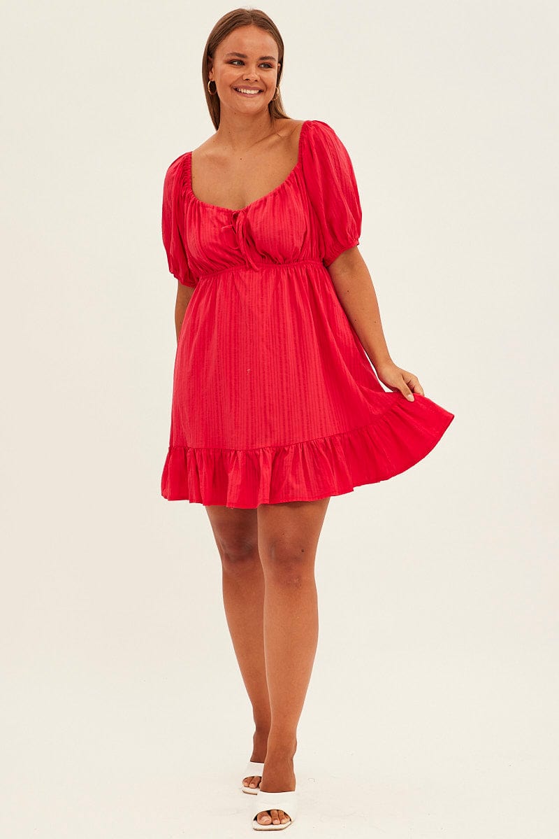 Red Fit And Flare Dress Short Sleeve Ruched Bust | You & All Red Fit And Flare Dress Short Sleeve Ruched Bust | You & All