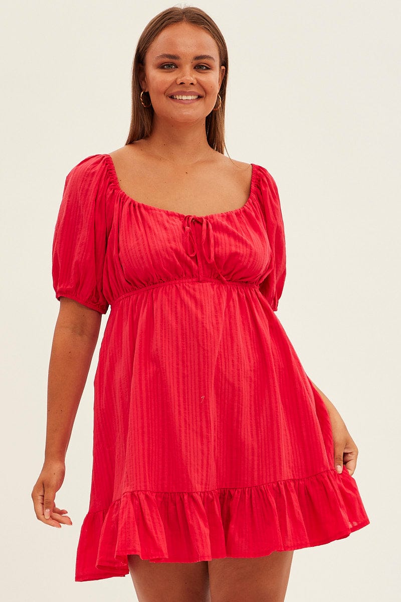 Red Fit And Flare Dress Short Sleeve Ruched Bust | You & All Red Fit And Flare Dress Short Sleeve Ruched Bust | You & All