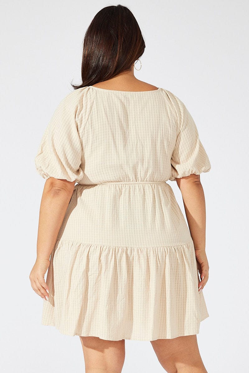 Beige Textured Cotton Wrap Frill Minnidress for YouandAll Fashion