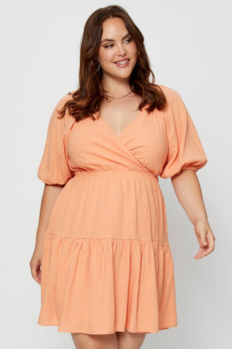 Orange Skater Dress V-Neck Short Sleeve Tie For Women By You And All