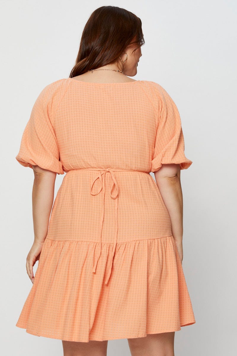 Orange Skater Dress V-Neck Short Sleeve Tie For Women By You And All