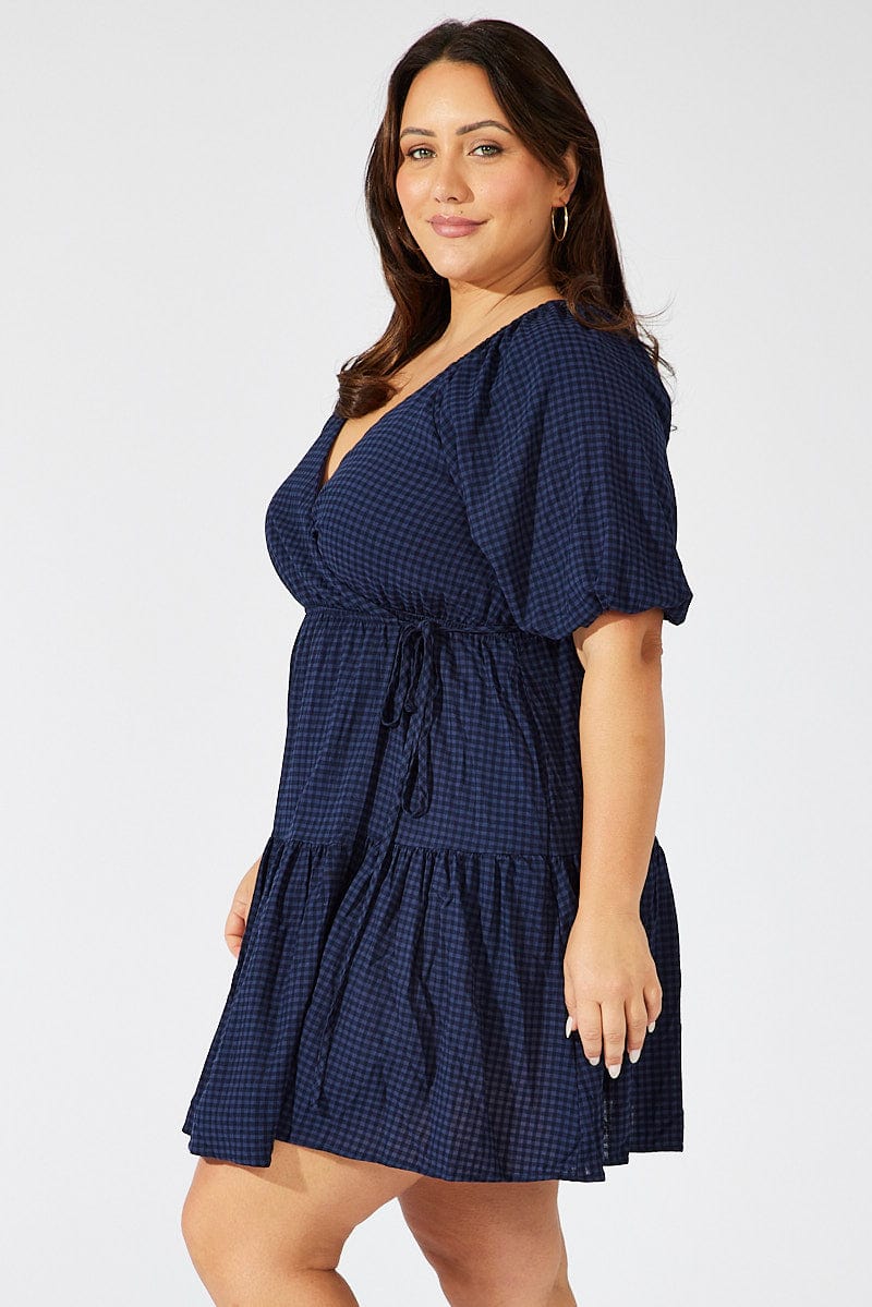 Blue Textured Cotton Wrap Frill Minnidress for YouandAll Fashion