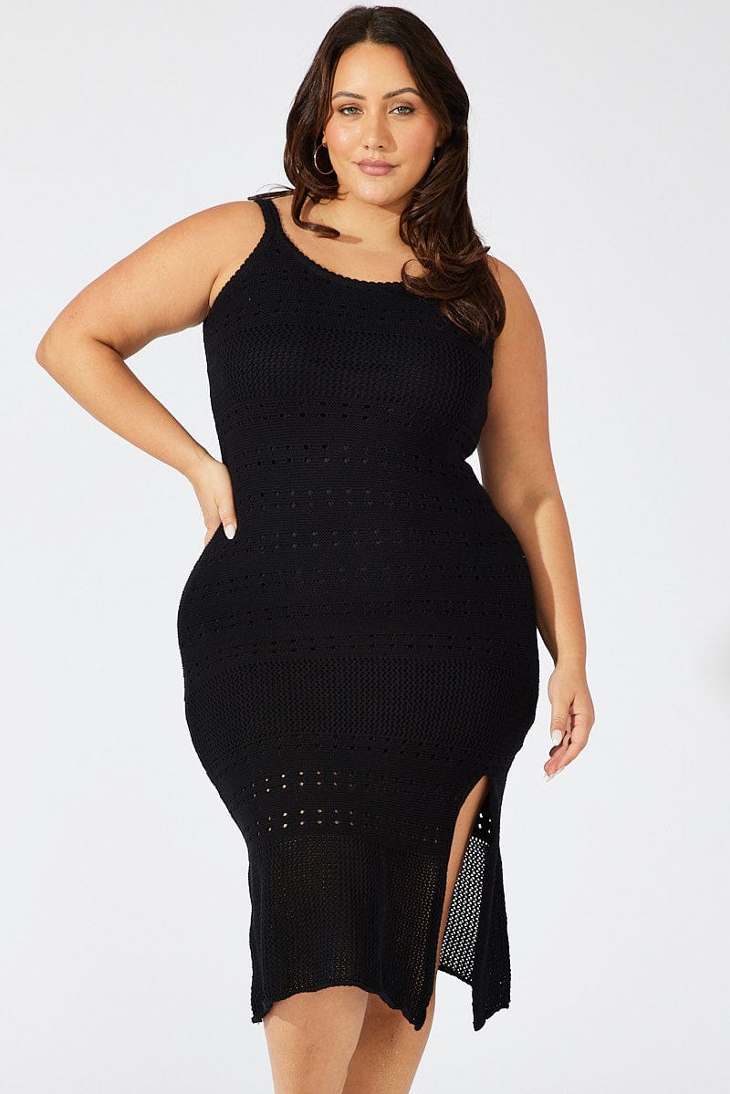 Black Crochet Knit Dress Sleeveless | You & All Black Crochet Knit Dress Sleeveless | You & All