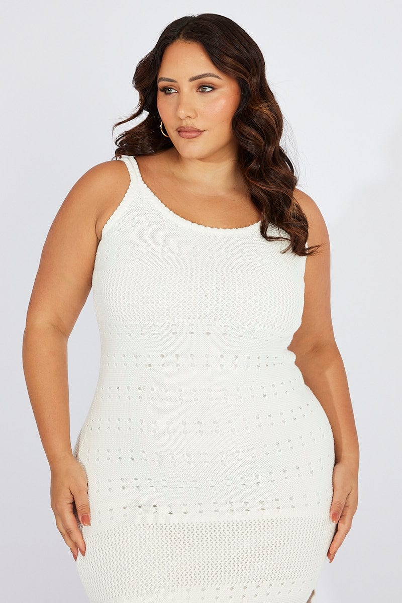White Crochet Knit Dress Sleeveless for YouandAll Fashion