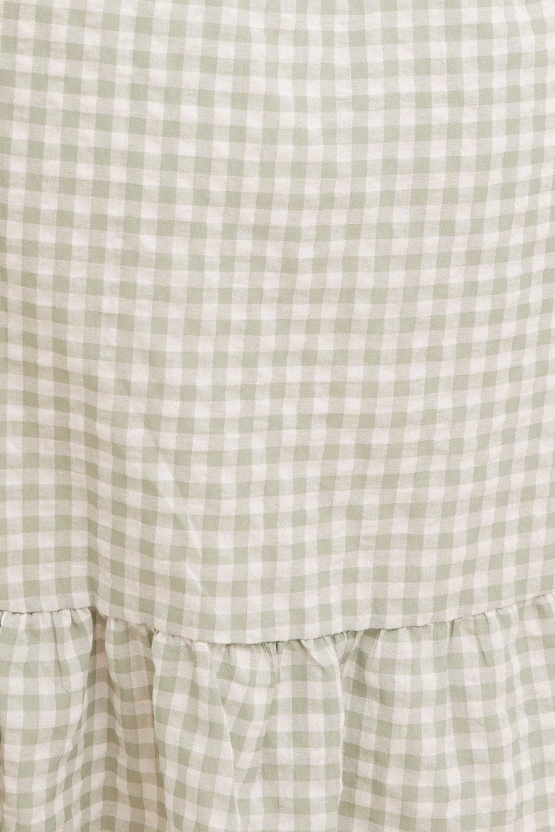 CHECK Short Sleeve Check Tiered Smock Dress