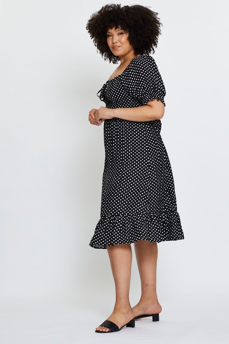 Polka Dot Skater Dress Square Neck Short Sleeve For Women By You And All