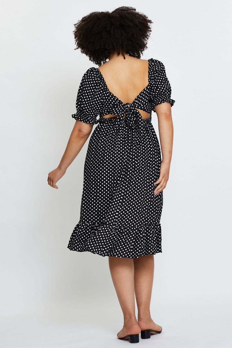 Polka Dot Skater Dress Square Neck Short Sleeve For Women By You And All